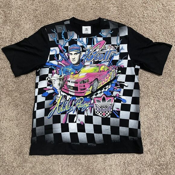 NEW adidas Racing Shirt Mens Medium Black Jeremy Scott NASCAR Rally Heavyweight - Picture 1 of 10